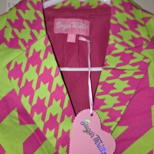 NEW WITH TAGS! Sugar Thrillz Pink and Green Houndstooth Blazer